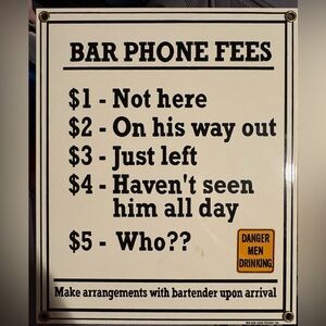 Ande Rooney Bar Phone Fees porcelain Wall Sign